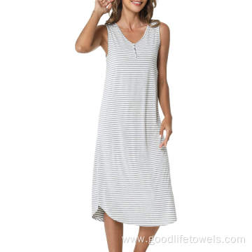 Bamboo Nightgowns Women Sleeveless Striped Night Dress